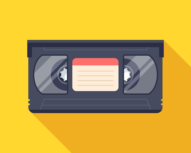 videocassette voor bandrecorder op een gele achtergrond platte vectorillustratie