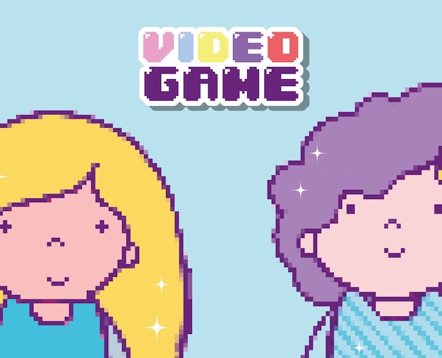 Videogame womens characters pixelated cartoons