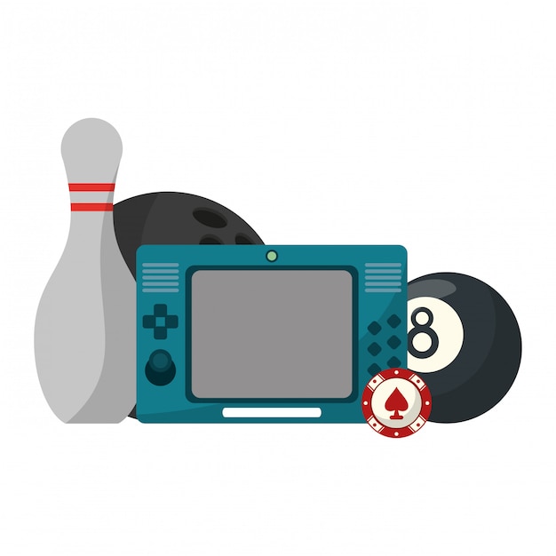 Videogames console with pool ball and bowling