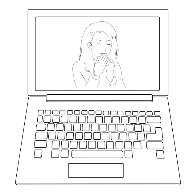 Videogesprek op laptop Communicatie vriendschapswerk met een vrouw zwart-wit