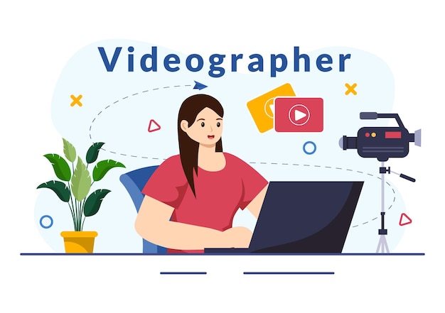 Videograaf Diensten Vector illustratie met Record Video Production en Cinema Industry