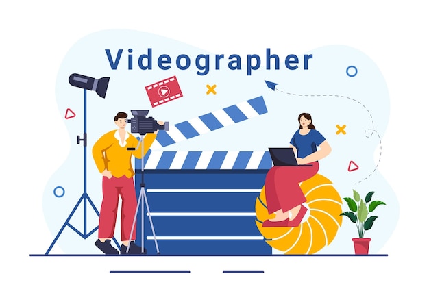 Videograaf diensten vector illustratie met record video production en cinema industry