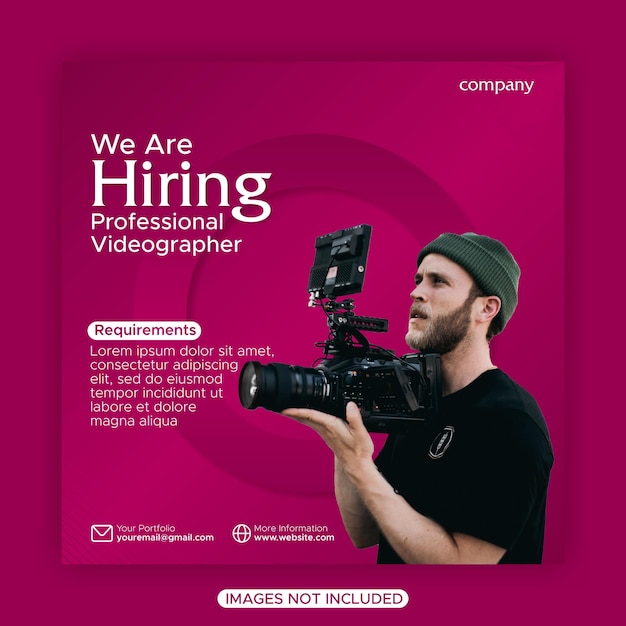 Videographer hiring social media post template