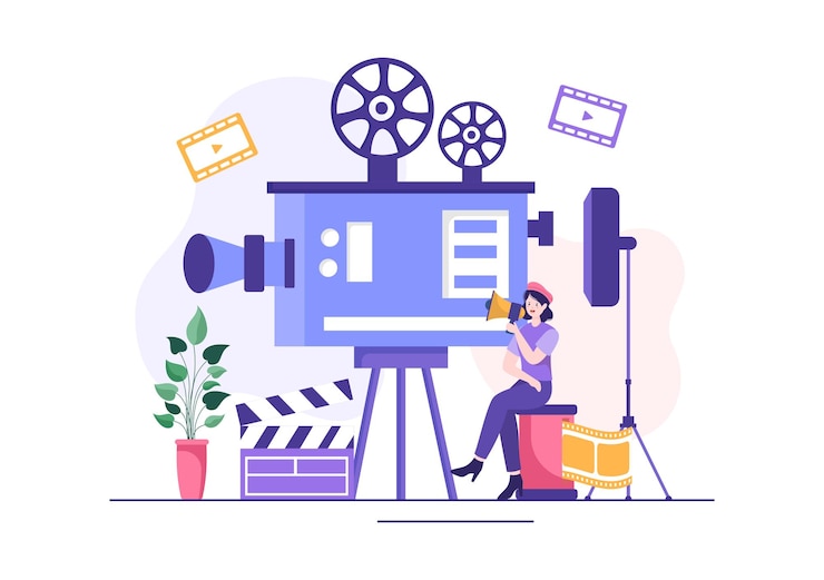Vector videographer services template hand drawn cartoon illustration with record video production movie