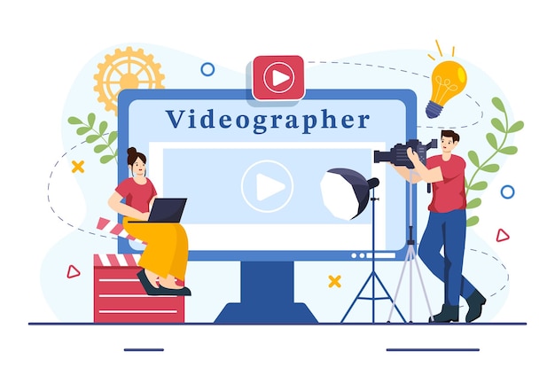 Vector videographer services vector illustration with record video production and cinema industry