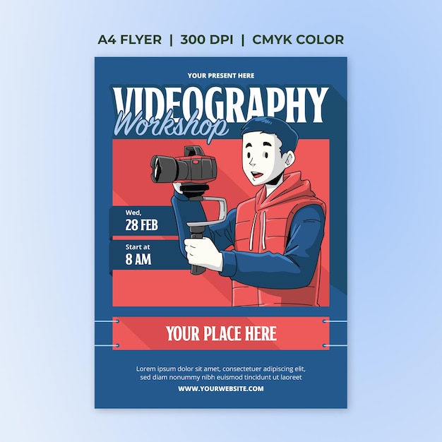 Videography workshop with illustration videographer a4 flyer template