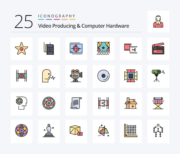 Videoproductie en computerhardware 25 regel gevuld pictogrampakket inclusief bewerking gesneden première clipprestaties