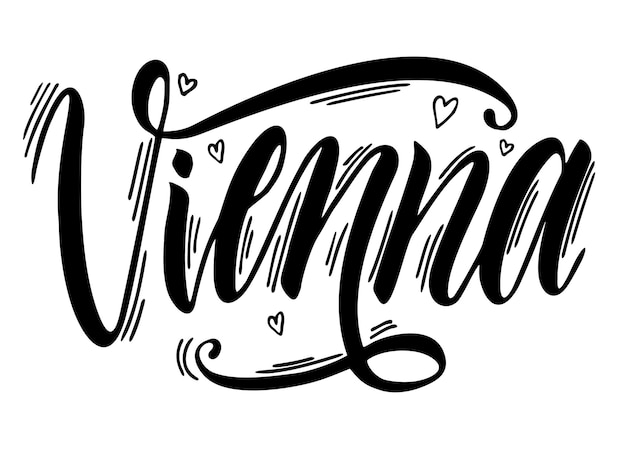 Vienna, austria. capital city typography lettering design. hand drawn brush calligraphy, text for greeting card, t-shirt, post card, poster. hand written city name. hand lettering calligraphy. vector