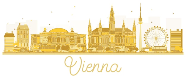 Siluetta dorata dell'orizzonte della città di vienna. illustrazione vettoriale. concetto di viaggio d'affari. paesaggio urbano di vienna con punti di riferimento.