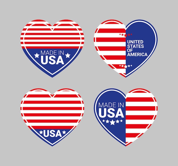 Vier Amerikaanse badges met hartvormen