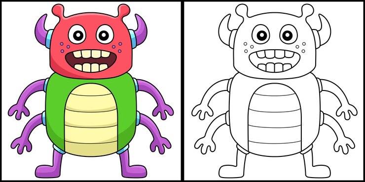 Vector vier arm monster kleurplaat illustratie
