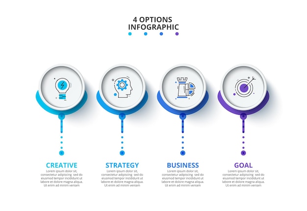 Vier cirkels infographic tijdlijn visualisatiegegevens. sjabloon voor bedrijfspresentatie.