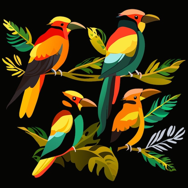 Vier geïsoleerde vogelpictogrammen in vectorart