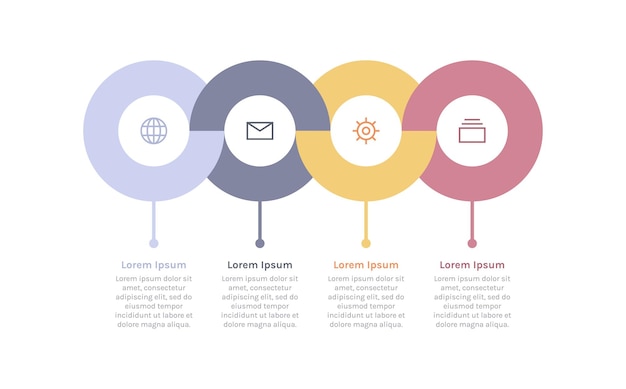 Vier infographic en presentatie lay-out proces diagram stroomdiagram platte vectorillustratie