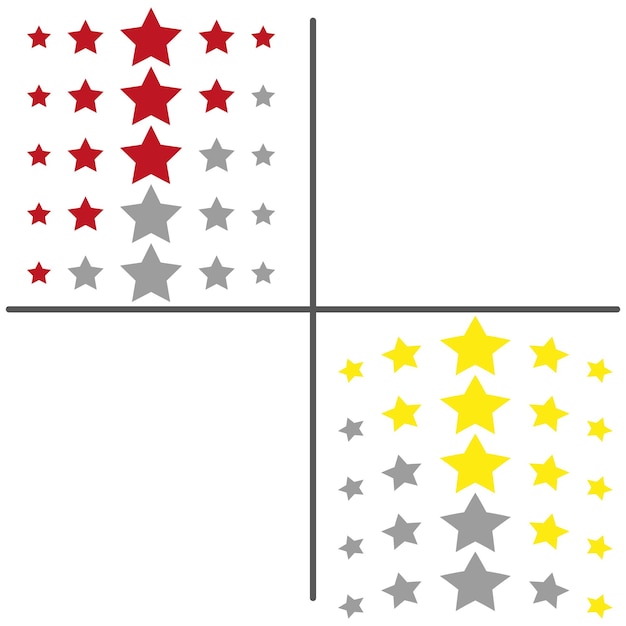 Vector vier kwadranten matrix met sterren rating concept chart performance meting vector