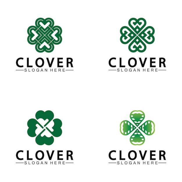 Vier leaf clover sier logo template illustratie ontwerp