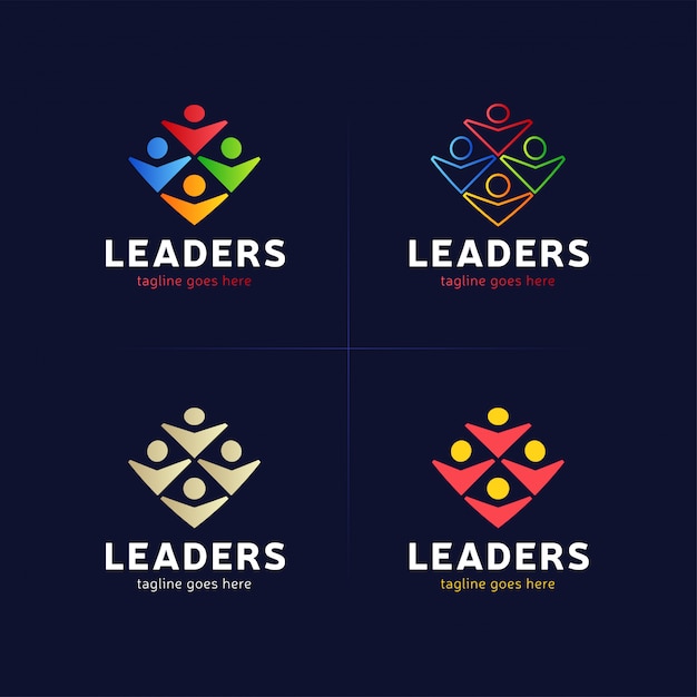 Vier menselijke groep met leider of baas pictogram logo element.