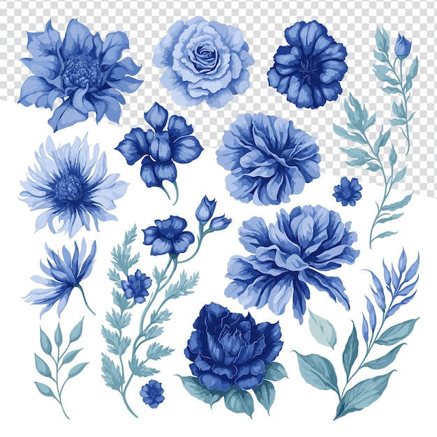 Vier met Blue Roses Vector Illustration Set voor bruilofts- en verjaardagsthema's