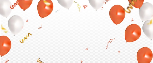 Vier met oranje en witte ballonnen met gouden confetti voor feestelijke decoraties