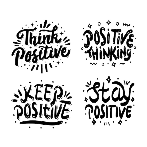 Vier positieve belettering sets illustraties