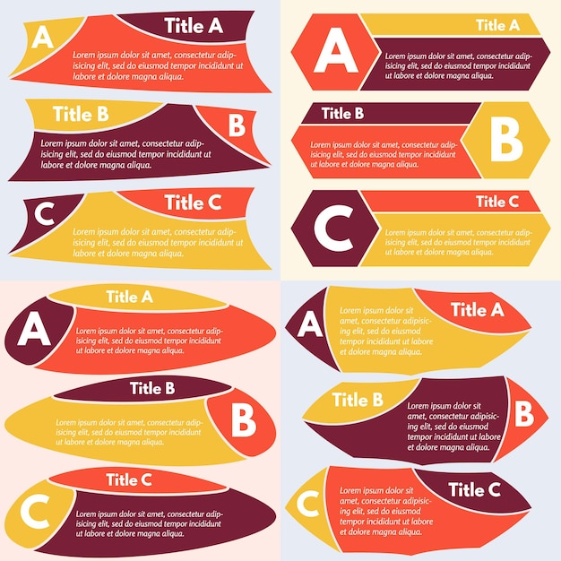 Vier sets van drie elementen van infographic ontwerp stap voor stap infographic ontwerpsjabloon vector illustrationxa