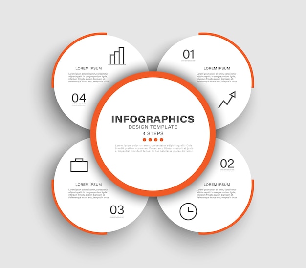 Vier stappen infografische cirkelvormige ontwerpsjabloon met iconen