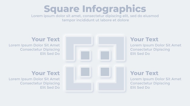 Vector vier stappen infographic neumorfe zakelijke presentatiediasjabloon