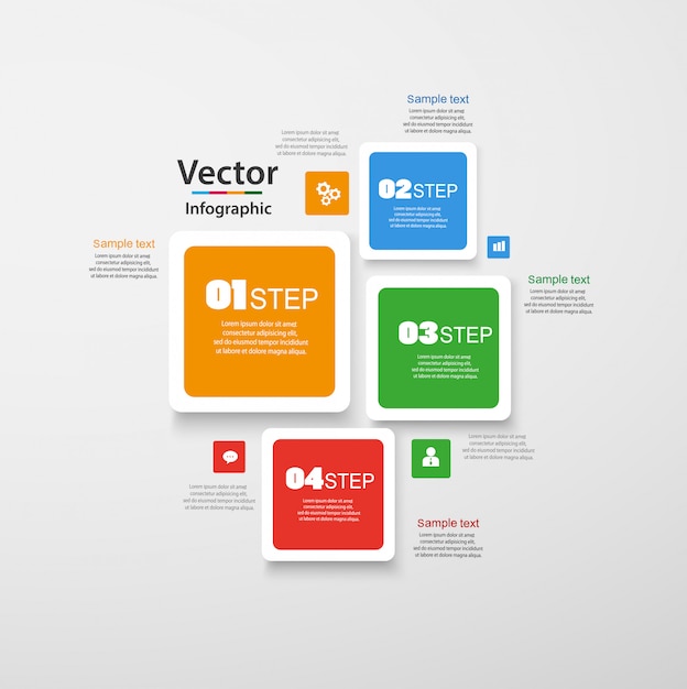 Vier stappen infographics met kleurrijke vierkanten