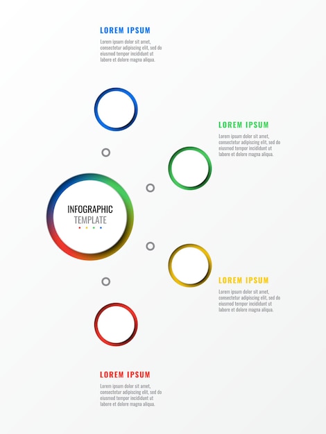 vier stappen ontwerp lay-out infographic sjabloon met ronde 3D-realistische elementen procesdiagram