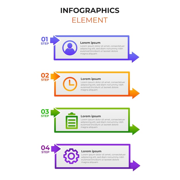 Vier stappen verloop infographic element met bedrijfspictogram