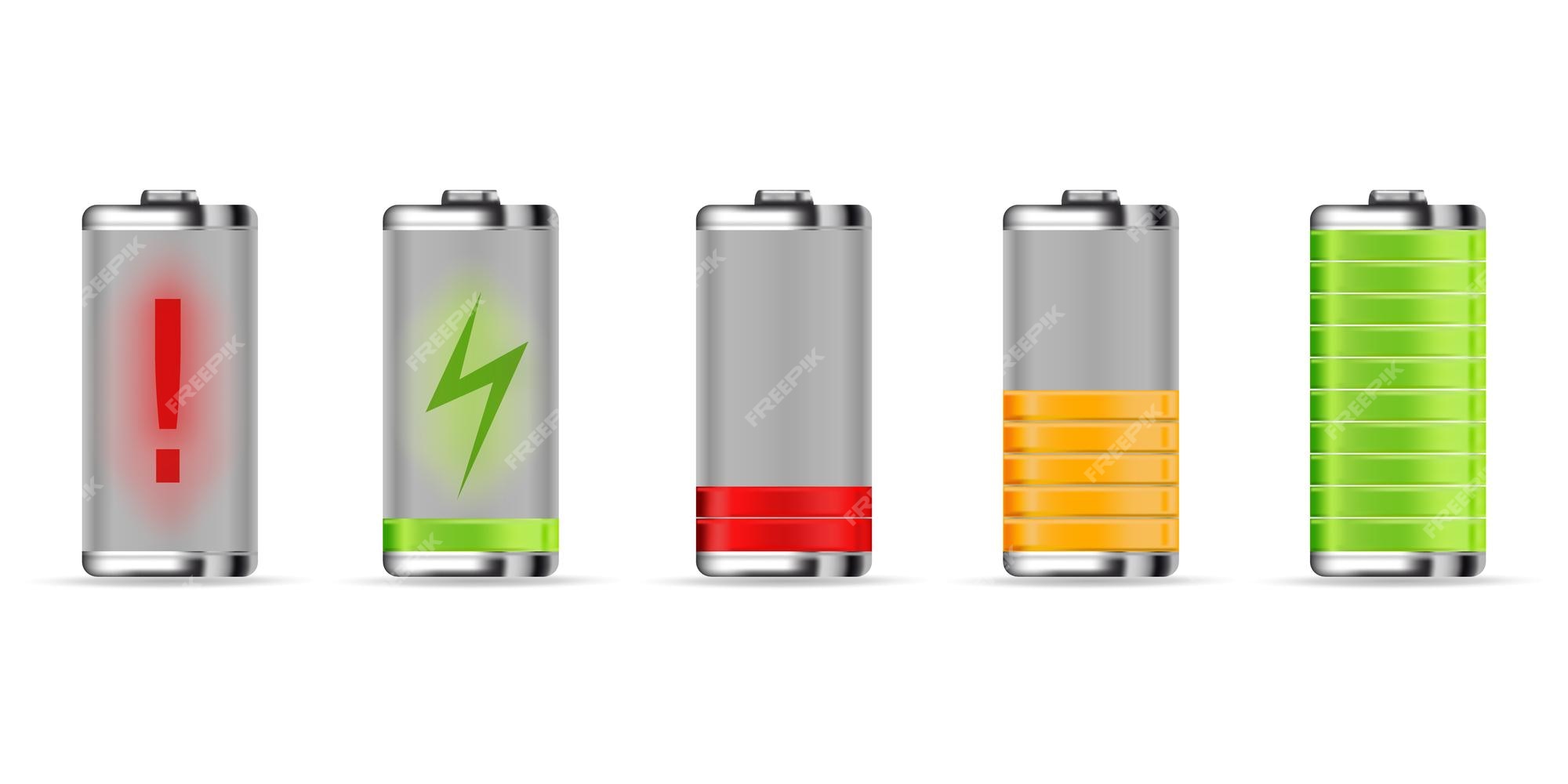 Geurig voordeel Articulatie Vier verschillende soorten batterijen met verschillende kleuren en één waar  energie op staat | Premium Vector