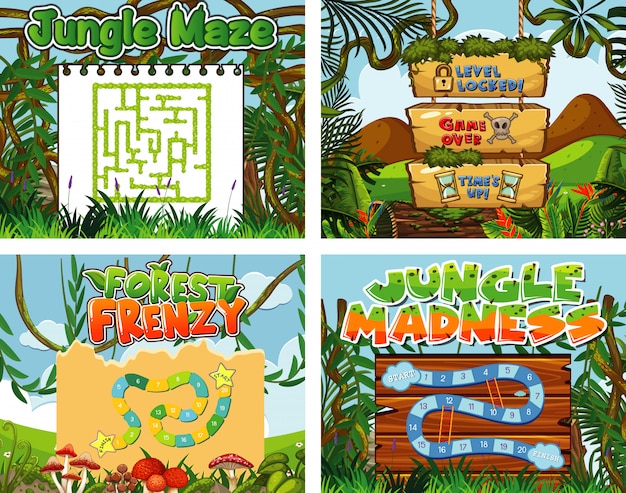 Vier voor spelsjabloon met jungle-thema