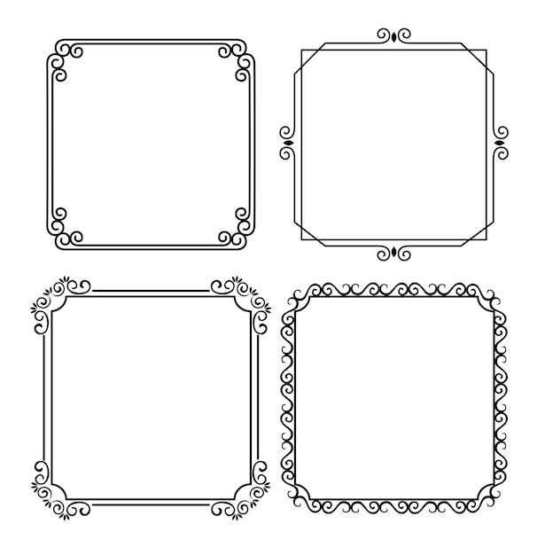 Vier zwart-wit frames in witte achtergrond lijnstijl