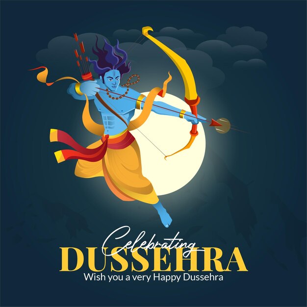 Vieren gelukkige Dussehra Indiase festival banner ontwerpsjabloon