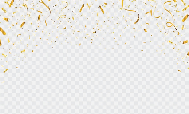 Vector viering achtergrondsjabloon met confetti en gouden linten