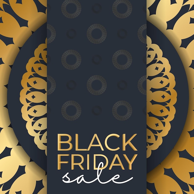 Viering Baner-sjabloon Donkerblauw Black Friday-uitverkoop Luxe gouden ornament