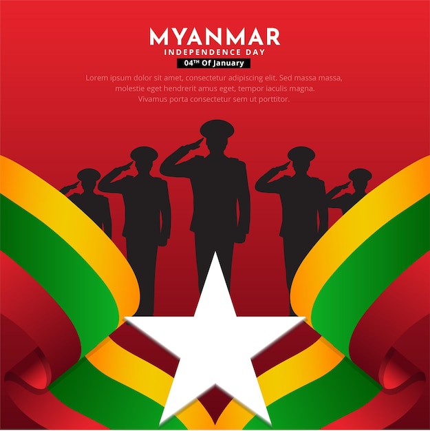Viering Myanmar Onafhankelijkheidsdag ontwerp achtergrond met soldaten silhouet vector