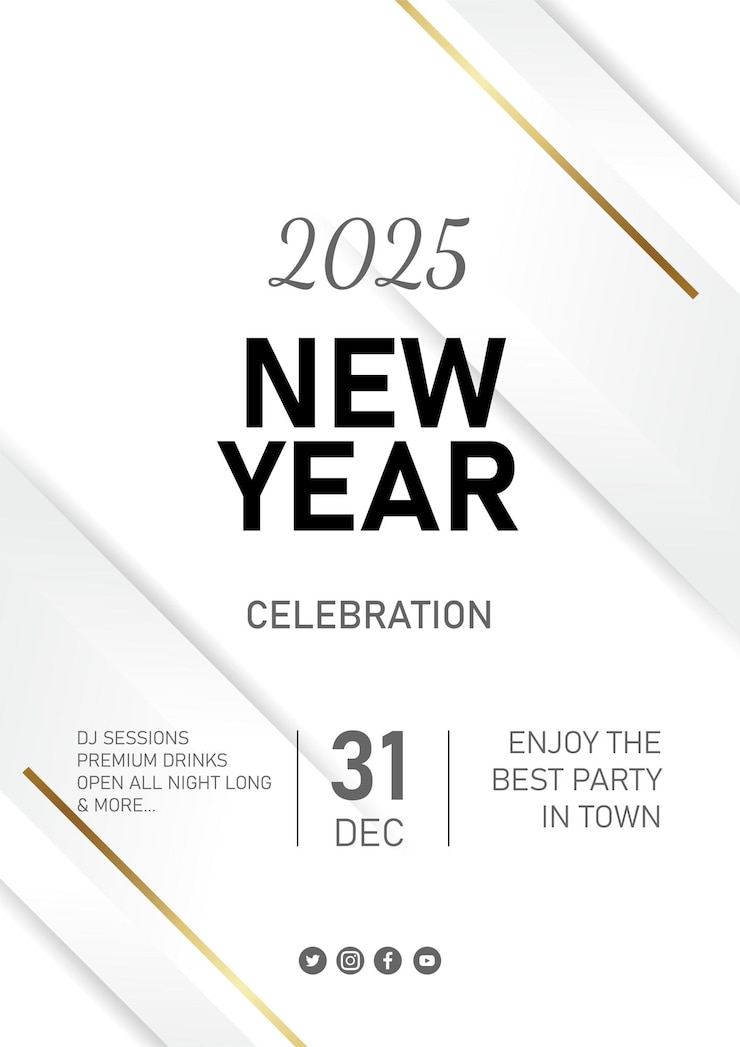 Vector viering nieuwjaar 2024 poster flyer a4 witte kleur gelukkige nieuwjaarsfeest uitnodiging