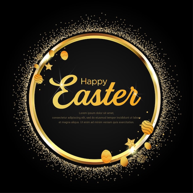 Viering Paasdag ontwerp met luxe gouden eieren vector Happy Easter Day achtergrond en social media post