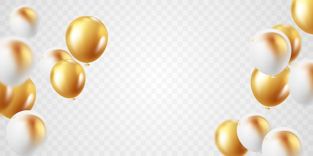 Vieringsachtergrond met vectorillustratie van luxe gouden ballons