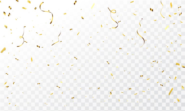 Vector vieringssjabloon met confetti en gouden linten. luxe wenskaart rijk.