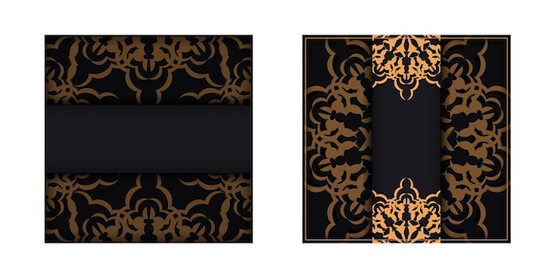 Vierkant ansichtkaartontwerp in zwarte kleur met luxe ornamenten. Uitnodigingskaartontwerp met ruimte voor uw tekst en vintage patronen.