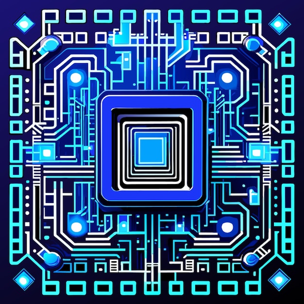 vierkant blauw circuitbord cyber circuit digitaal circuit circuit qr bar vector illustratie