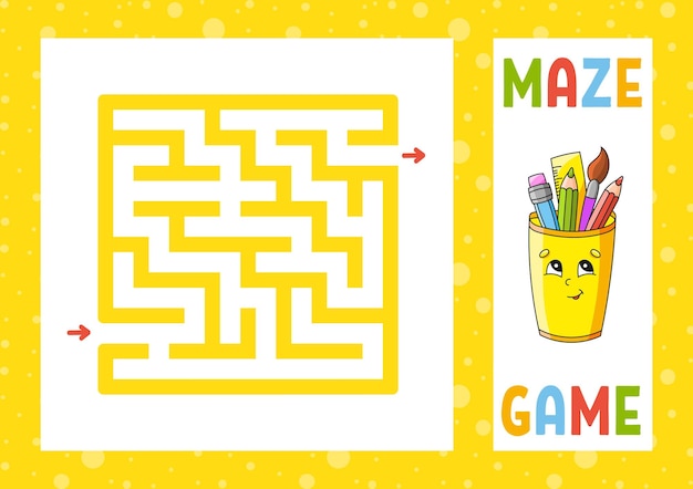 Vierkant doolhof Spel voor kinderen Puzzel voor kinderen Gelukkig karakter Labyrinth raadsel Vind het juiste pad