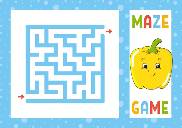 Vierkant doolhof Spel voor kinderen Puzzel voor kinderen Gelukkig karakter Labyrinth raadsel Vind het juiste pad