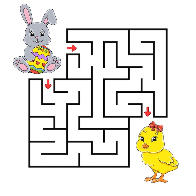 Vierkant doolhof. Spel voor kinderen. Puzzel voor kinderen. Labyrint raadsel. Pasen thema.