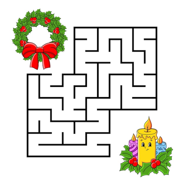 Vierkant doolhof Spel voor kinderen Puzzel voor kinderen Labyrint raadsel stripfiguur geïsoleerd op een witte achtergrond