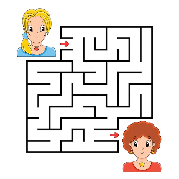 Vierkant doolhof. spel voor kinderen. puzzel voor kinderen. labyrinth raadsel.