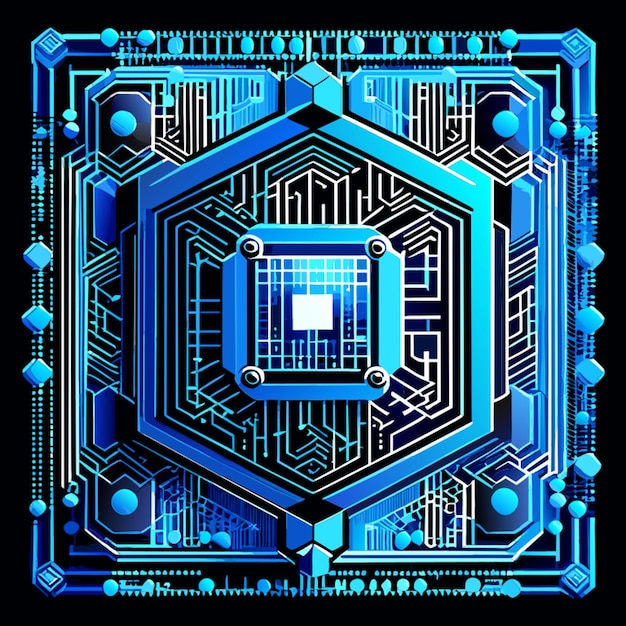 vierkant frame blauwe printplaat cyber circuit digitaal circuit circuit qr bar vectorillustratie