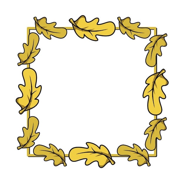 Vierkant frame geel herfst eikenblad blad val kopie ruimte vector cartoon